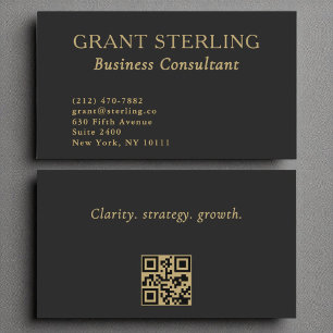 Business Consultant Minimalist Black Gold QR Code Card