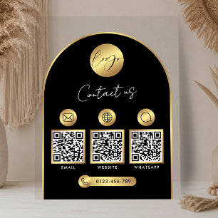 Business Contact Info Black & Gold Logo QR Code Acrylic Sign
