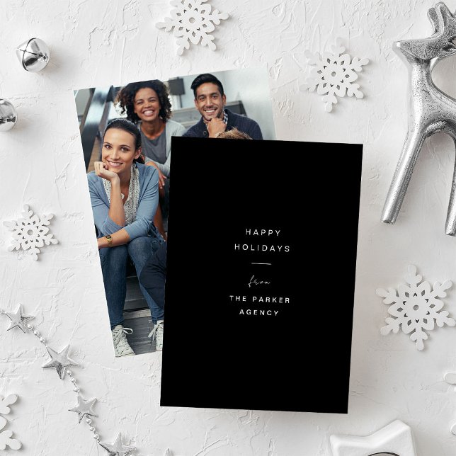 Business Corporate | Black with Photo Holiday Card (A modern and minimal corporate holiday card with photo)