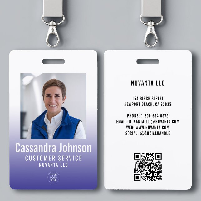 Business Corporate Blue Gradient Employee ID Photo Badge (company corporate business employee photo id badge template blue gradient modern minimalist simple)