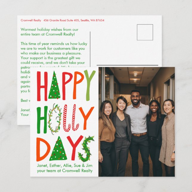 Business Corporate Christmas Holiday CUSTOM Photo  Postcard (Front/Back)