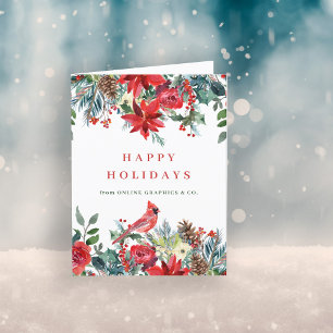 Business corporate elegant rustic red floral LOGO Holiday Card