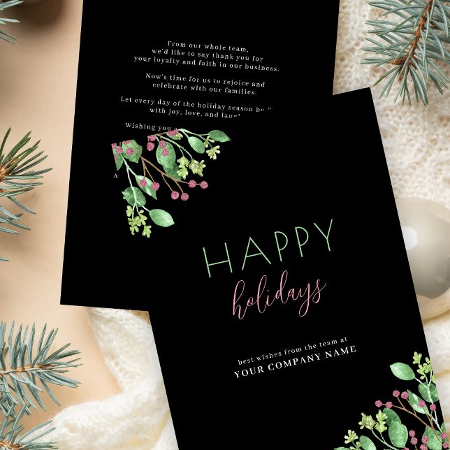 Business corporate Happy Holidays black non-photo Holiday Card (Creator Uploaded)