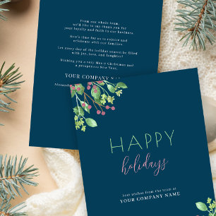 Business corporate Happy Holidays blue Holiday Card