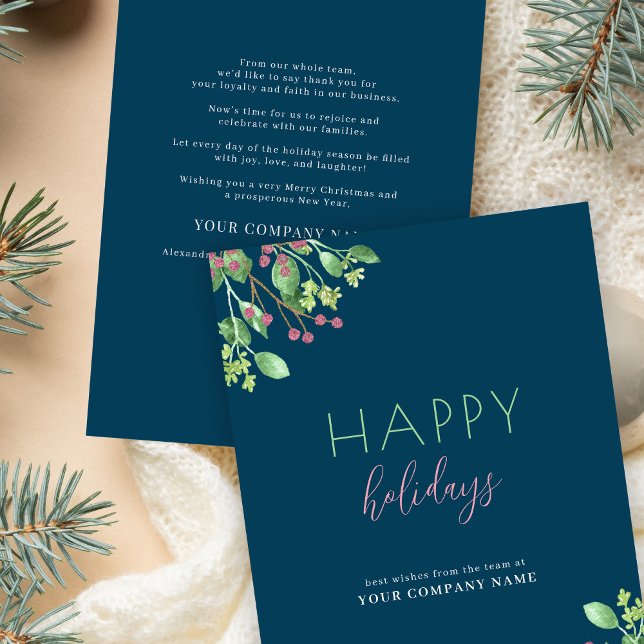 Business corporate Happy Holidays blue Holiday Card (Creator Uploaded)