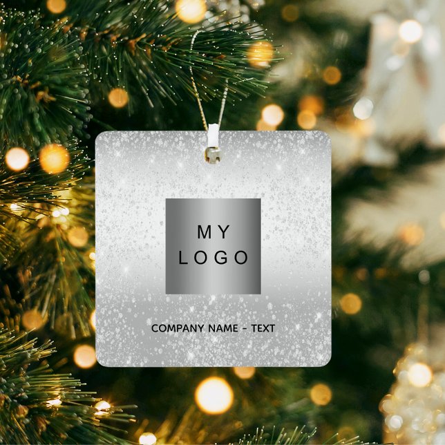 Business corporate logo silver glitter classic metal tree decoration (Creator Uploaded)