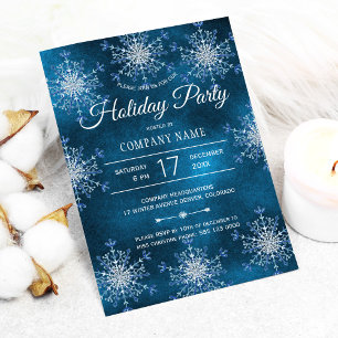 Business corporate snowflakes navy holiday party invitation