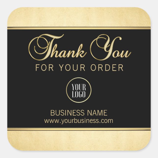 Business Corporate Thank You Gold Black | Add LOGO Square Sticker (Front)