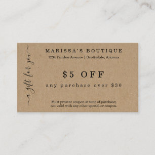 Business Coupon Card on Kraft Paper