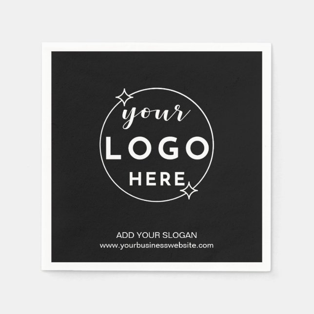 Business Custom Logo  Modern Minimal Black Napkin (Front)