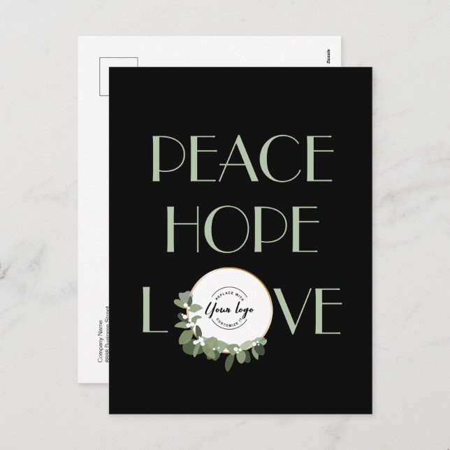 Business Custom Logo Modern Wreath Peace Hope love Holiday Postcard (Front/Back)