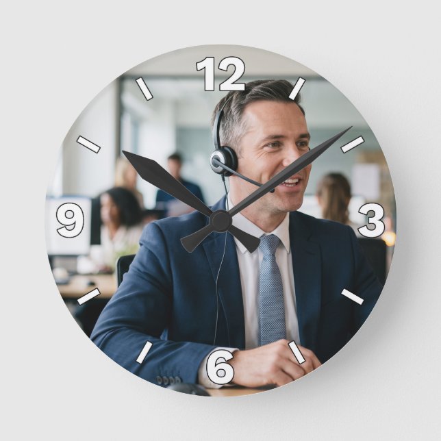 Business Customer Service Headset Decor Round Clock (Front)