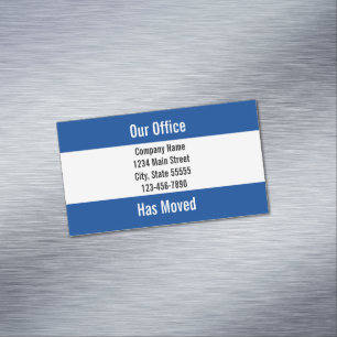 Business Dark Blue and White Moving Announcement Magnetic Business Card