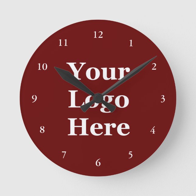 Business Dark Red & White Template Your Logo Here Round Clock (Front)