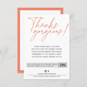 BUSINESS DISCOUNT modern ball pen orange Thank You Card