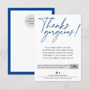 BUSINESS DISCOUNT modern ball pen royal blue Thank You Card