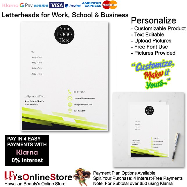 Business Electric Lime Logo Company Name Signature Custom Letterhead (Business Electric Lime Logo Company Name Signature Letterhead.)