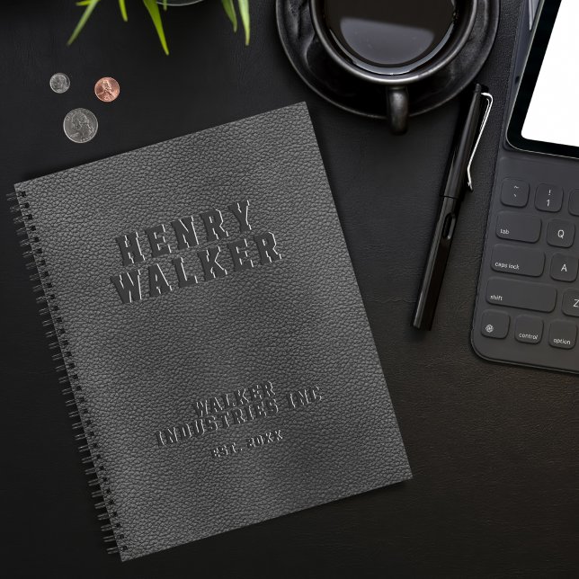 Business Embossed Personalised Black Vegan Leather Notebook (Creator Uploaded)