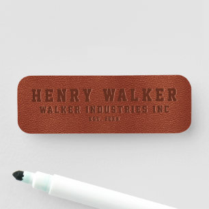Business Embossed Personalised Brown Vegan Leather Name Tag