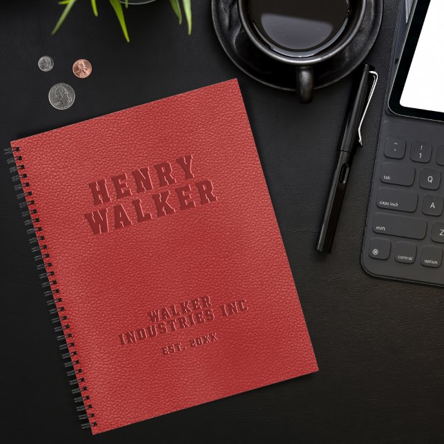 Business Embossed Personalised Red Vegan Leather  Notebook (Creator Uploaded)