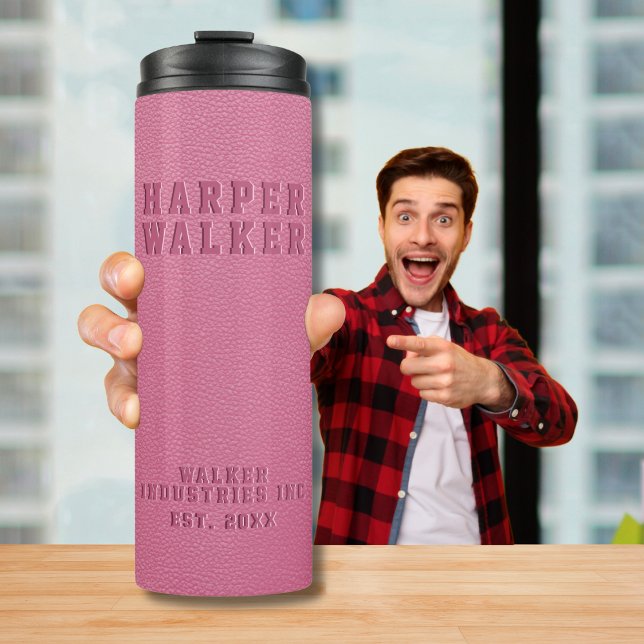 Business Embossed Pink Vegan Leather Thermal Tumbler (Creator Uploaded)
