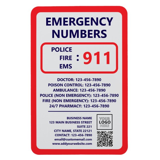 Business Emergency Numbers Magnet (Vertical)