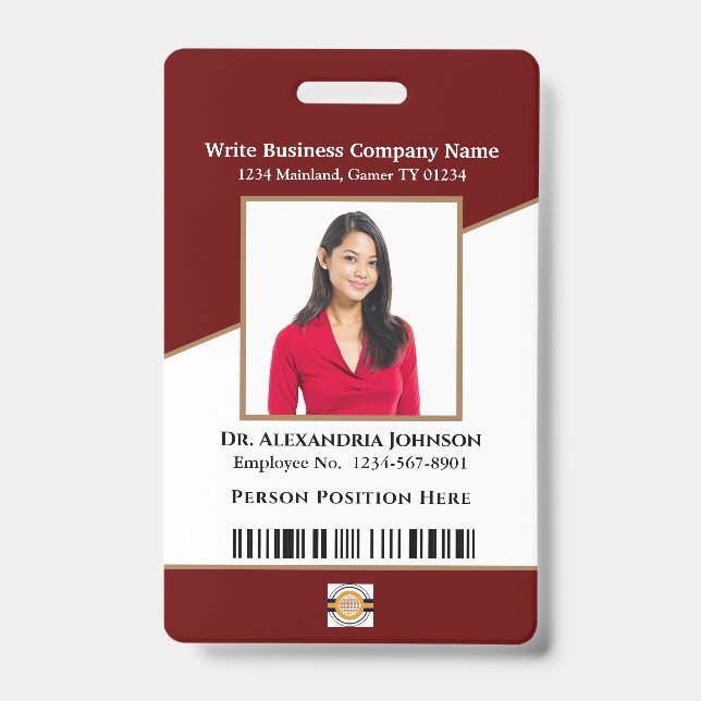 Business Employee Bar Code Logo ID Identification  Badge (Front)
