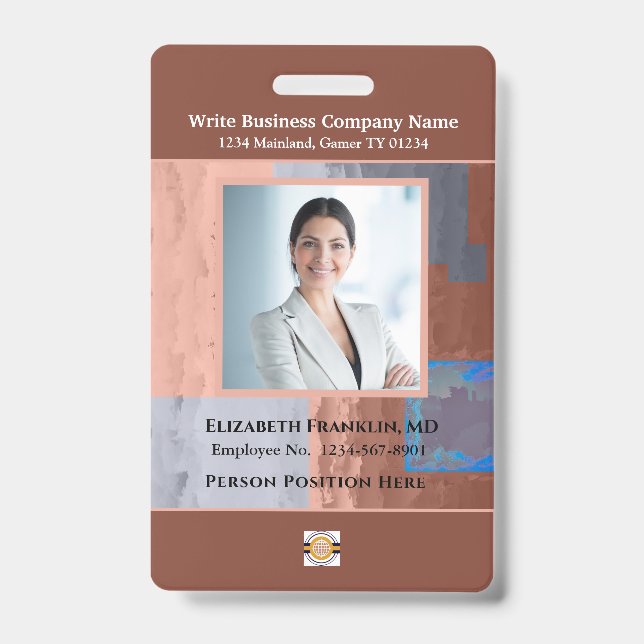Business Employee Bar Code Logo ID Identification Badge (Front)