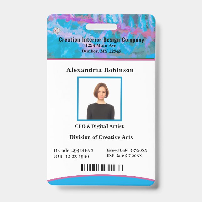 Business Employee Bar Code Logo ID Identification Badge (Front)