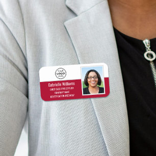 Business Employee ID Photo Security Red Name Tag
