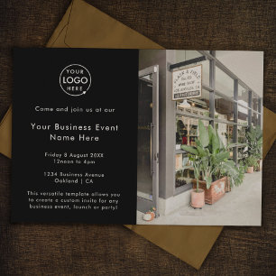 Business Event Black Modern Minimalist Photo Invitation