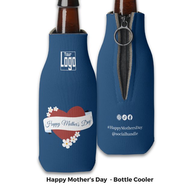 Business Event Red Heart Happy Mother's Day Bottle Cooler (Business Event Red Heart Happy Mother's Day Bottle Cooler - Logo, Hashtag, Social Handle)