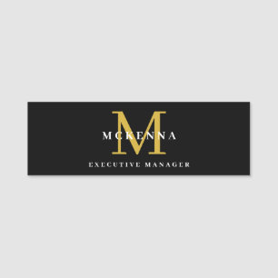 Business Executive Staff Modern Black Gold Name Tag