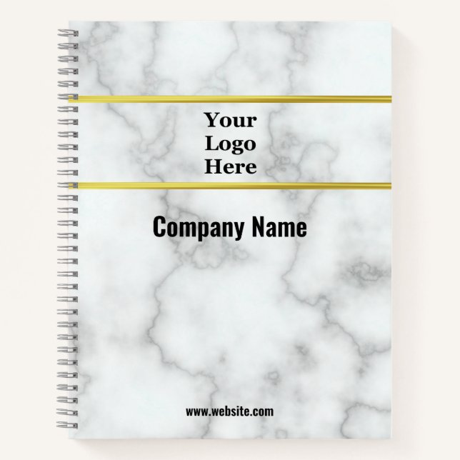 Business Faux White Marble Company Name Logo Notebook (Front)