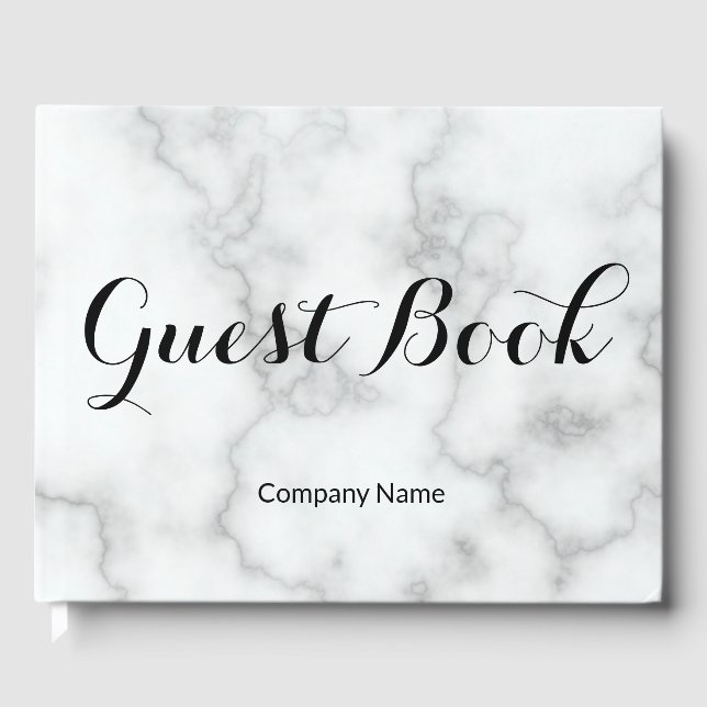 Business Faux White Marble Company Name Template Guest Book (Front)