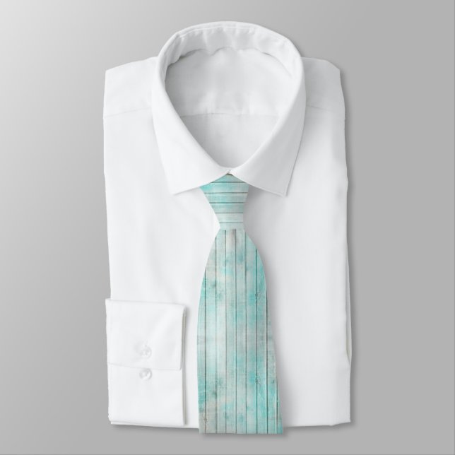 Business Festive Pattern Blue Wood Tie (Tied)