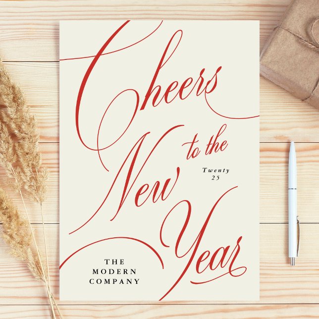 Business Festive Red Cheers New Year Holiday Card (Creator Uploaded)
