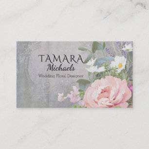 Business Florist Elegant Rustic Floral Pink Peony Business Card