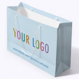 Business Gift Bag Company Logo Light Blue 12.5 in