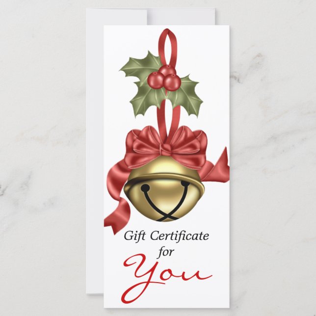 Business Gift Certificate Gold Bell Red Ribbon (Front)