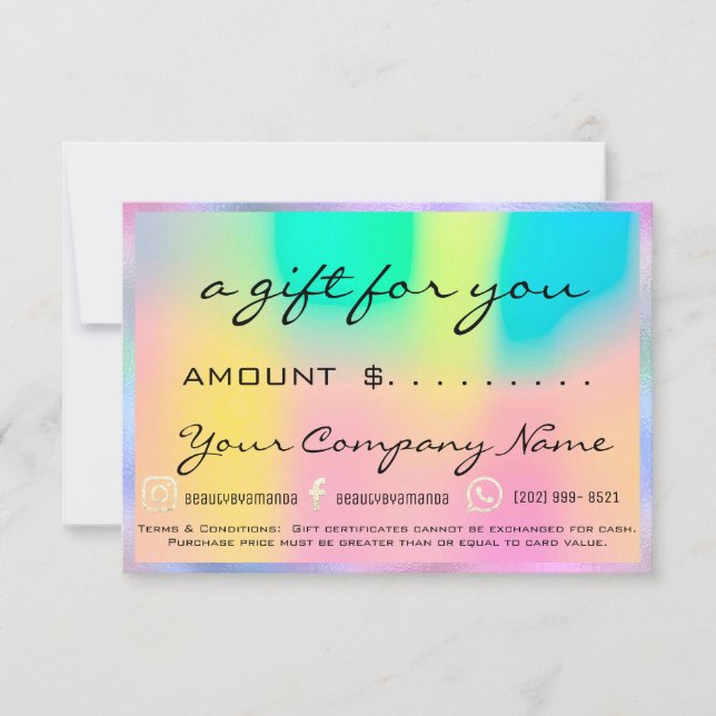 Business Gift Certificate Holograph Unicorn (Front)