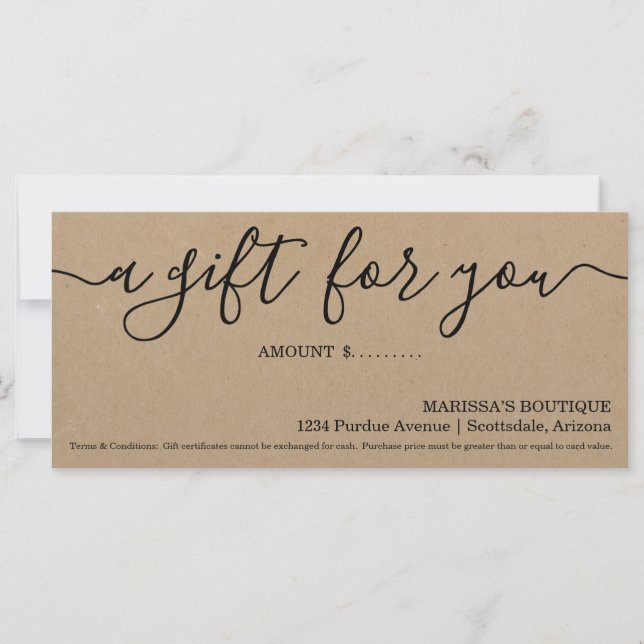 Business Gift Certificate Kraft Background (Front)