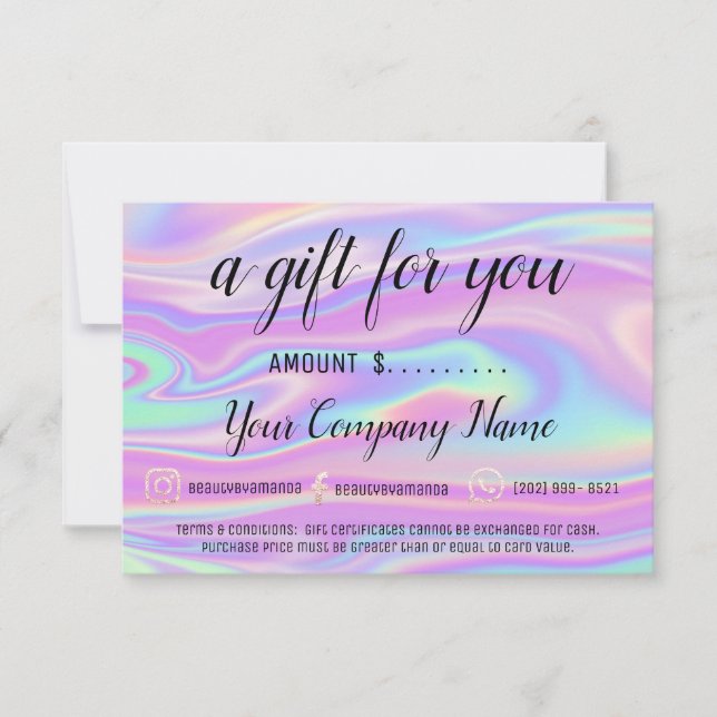 Business Gift Certificate Modern Social Holograph (Front)