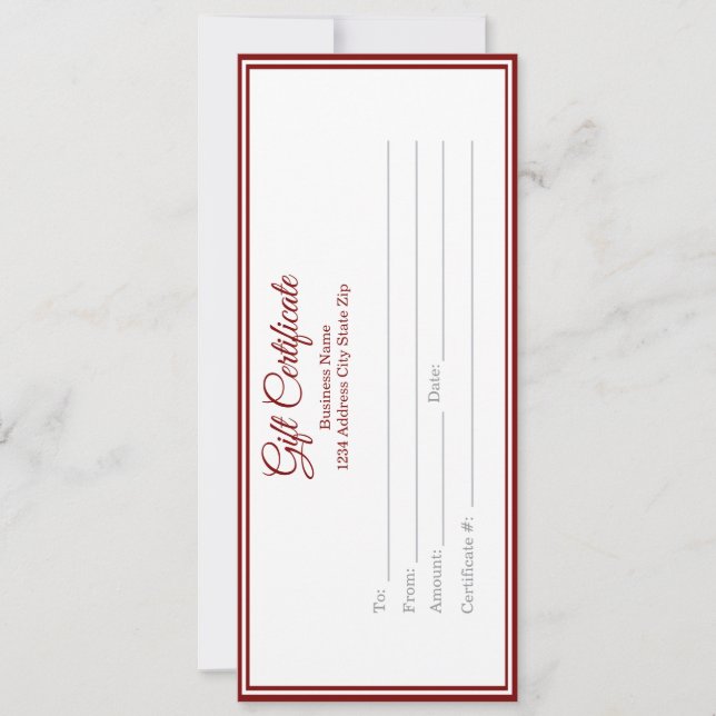 Business Gift Certificate - Printed Template (Front)