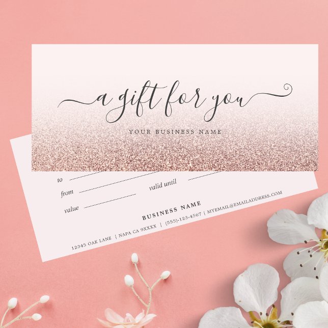Business Gift Certificate Rose Gold Ombre (Rose Gold Ombre Gift Certificate)