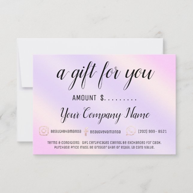 Business Gift Certificate Social Logo Purple Pink (Front)