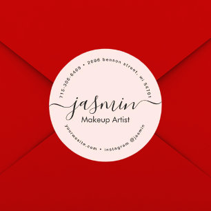 Business Girly Calligraphy Blush Pink Custom Classic Round Sticker