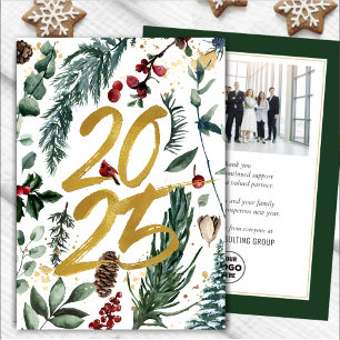 Business Gold 2025 Festive Christmas Pine Bough Holiday Card