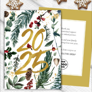 Business Gold 2025 Festive Christmas Pine Bough Holiday Card