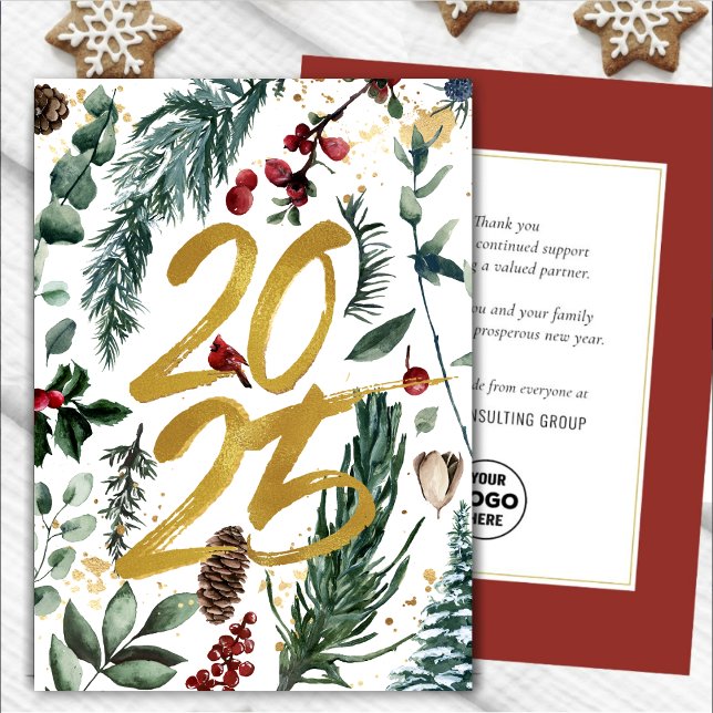 Business Gold 2025 Festive Christmas Pine Bough Holiday Card (Creator Uploaded)